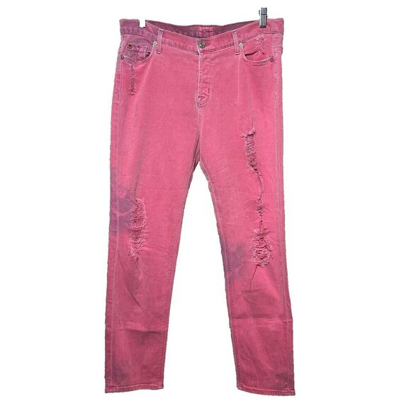 2/$30 Hudson Leigh Boyfriend Pink Button Fly Jeans Size 29 Distressed Mid Rise - Picture 1 of 16